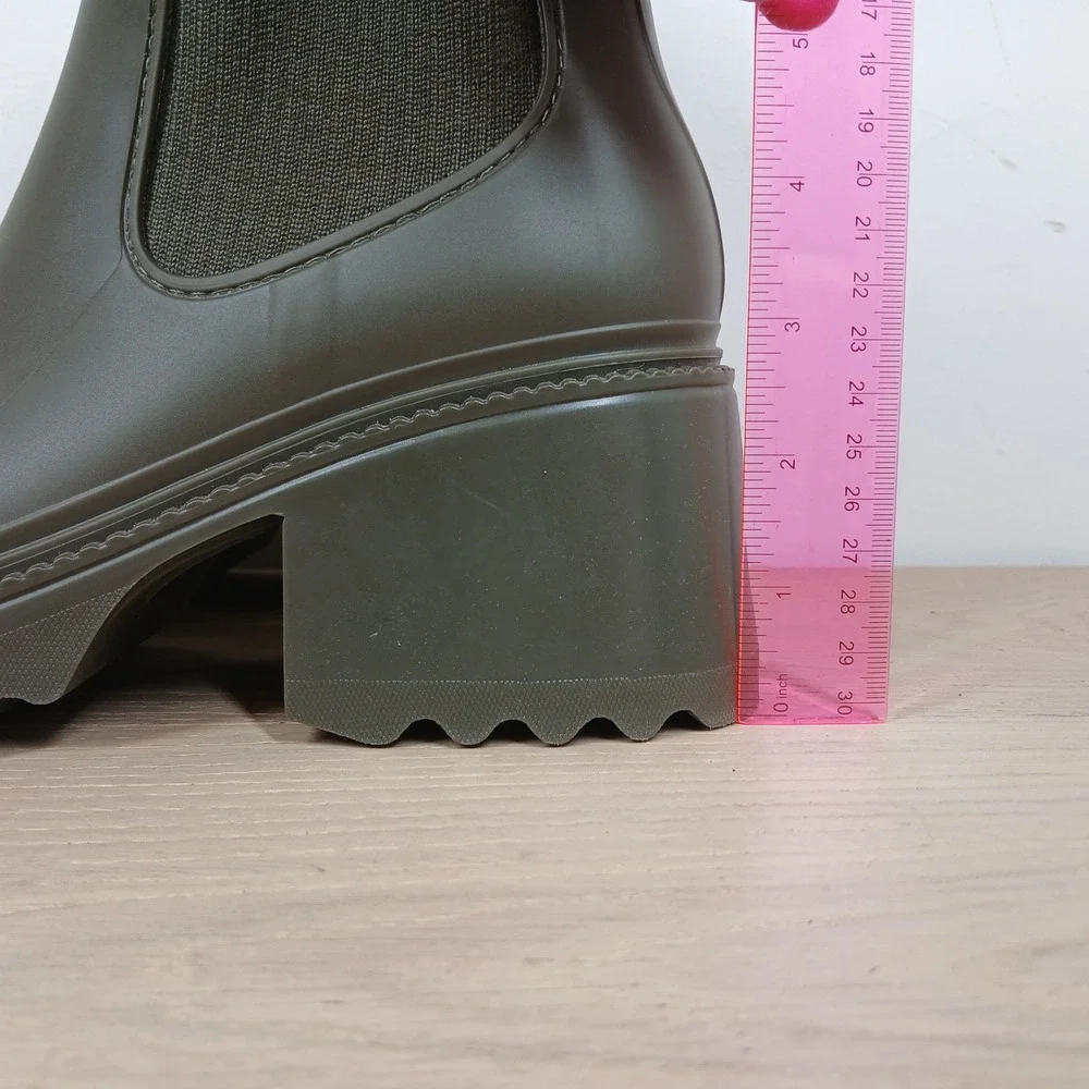 Circus by Sam Edelman Rain Boots Womens 8 Olive Green Rubber Knit Sock Lug Heel